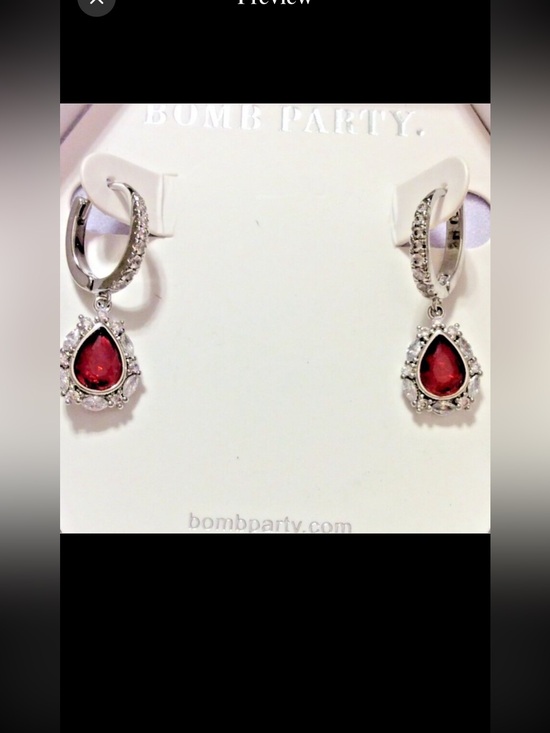 bomb party Jewelry - Bomb Party Blooming Wonder Lab Ruby Rhodium Plated Dangle Earrings new in box